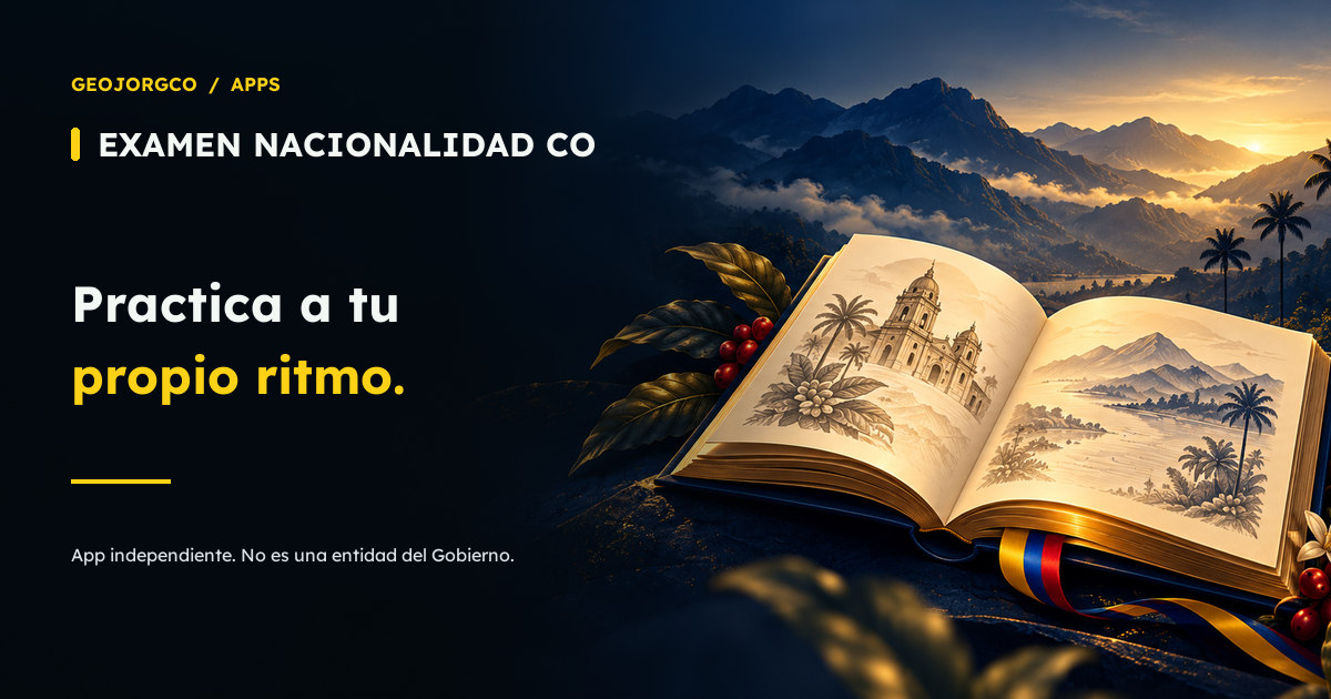 Examen Nacionalidad CO: practica a tu propio ritmo; ilustración de un libro