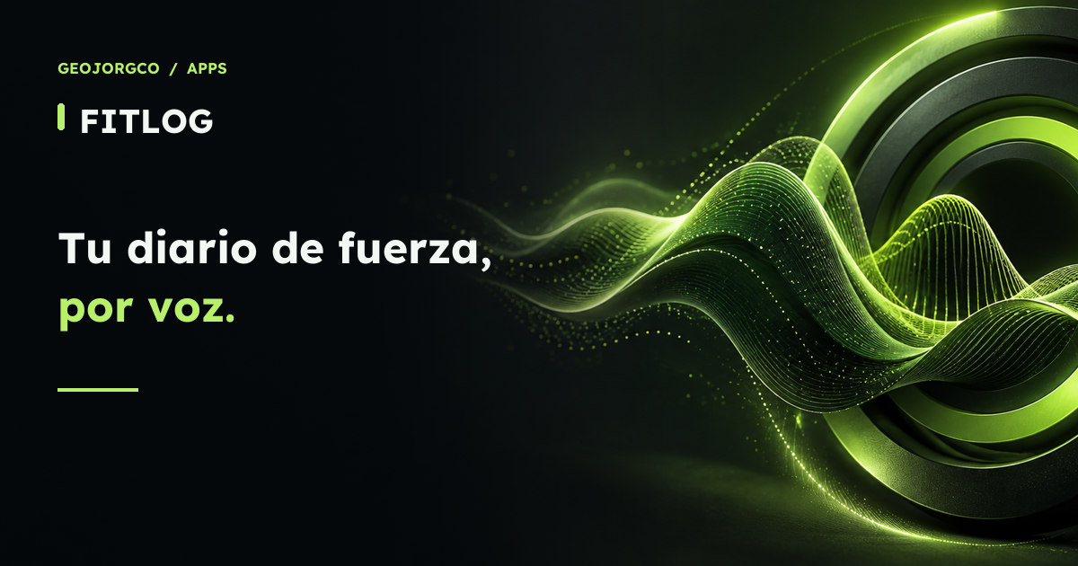 FitLog: tu diario de fuerza, por voz; ilustración de ondas en verde lima